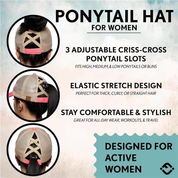Womens Ponytail Baseball Cap Adjustable Hat High Bun Messy Bun Criss Cross Back - Picture 3 of 7